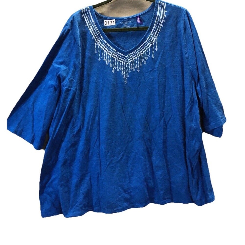 Catherines Womens Petite Blouse Size 3XWP Blue Casual‎ Boho